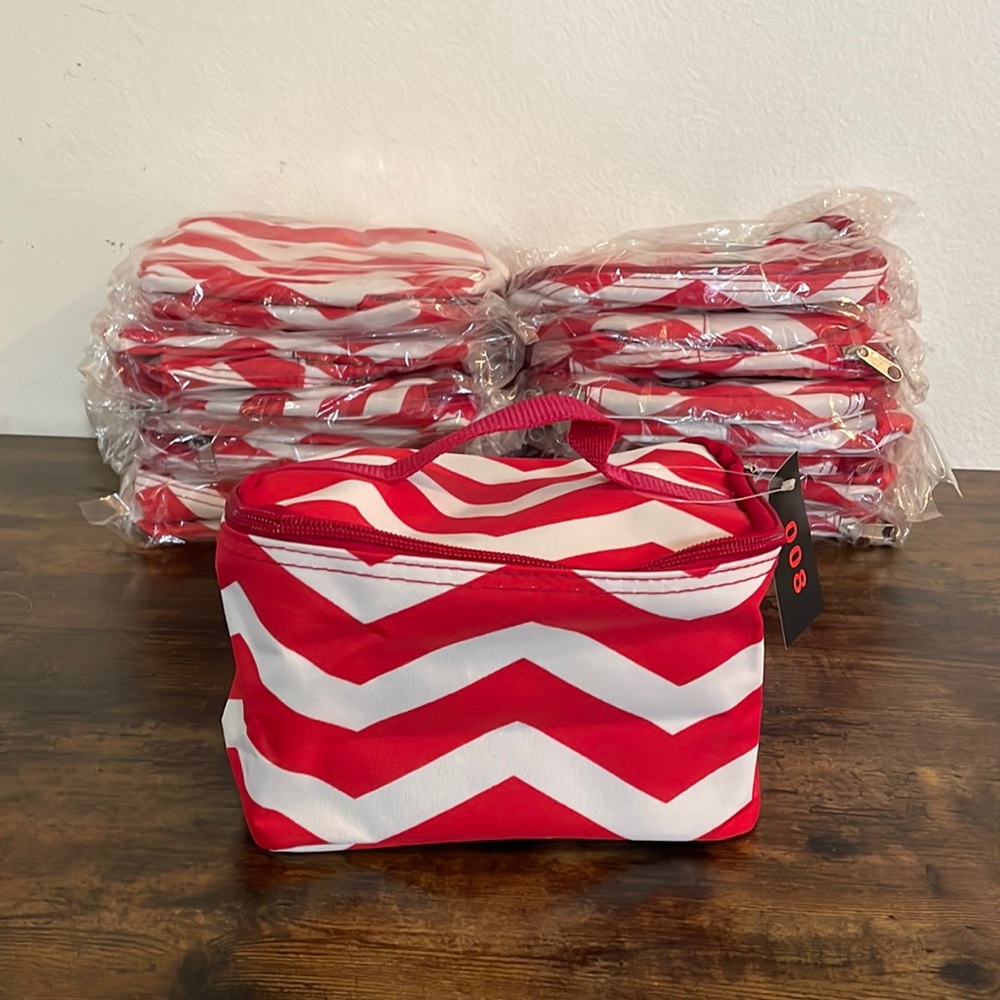 NEW Red and White Chevron Cosmetic Case‎ * CAN BE PERSONALIZED